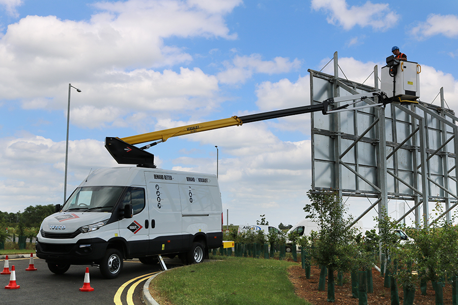 Versalift VTL 145van mounted lift on IVECO used at sign